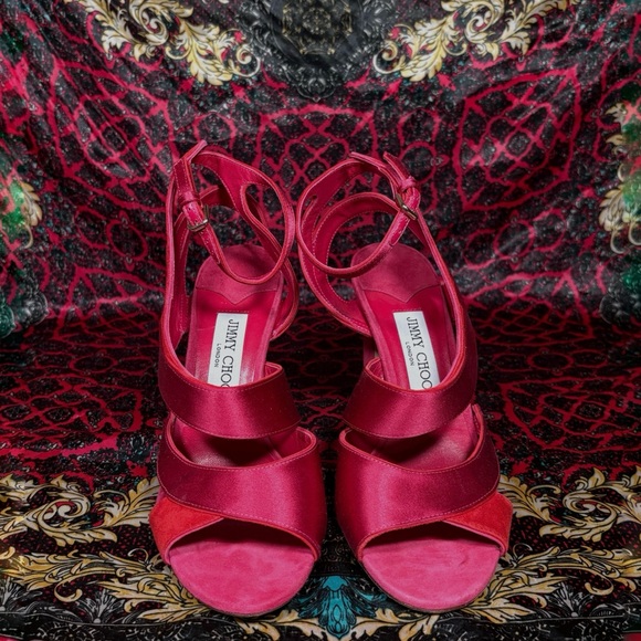 Jimmy Choo Shoes - Jimmy Choo Hot Pink Satin Strappy Heels